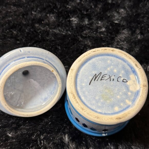 Tonala Mexican Pottery Hand-Painted Blue  Ceramic Sugar Jar Lid - Picture 6 of 8